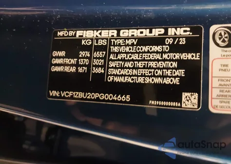 2023 Fisker Ocean One from USA, damaged, VIN VCF1ZBU20PG004665